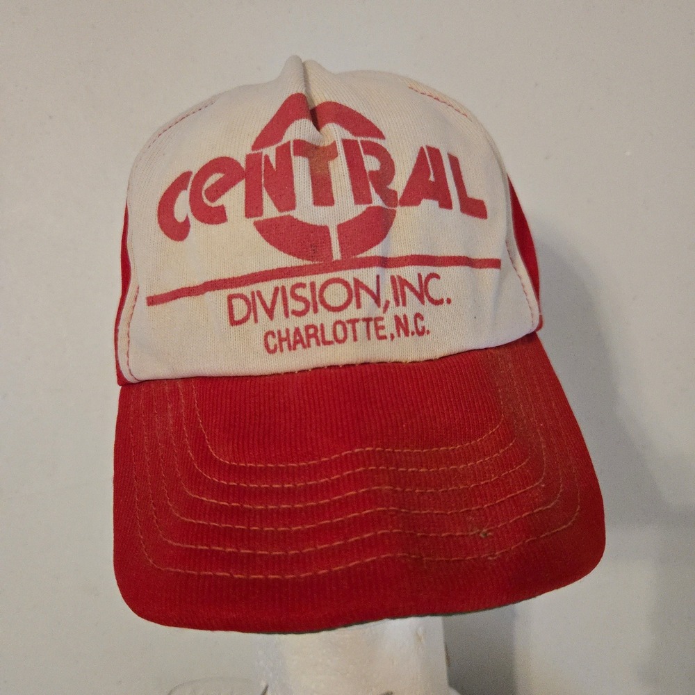 Vtg‎ Central Division Inc Charlotte NC Hat Red White Mens OSFA Snapback Trucker